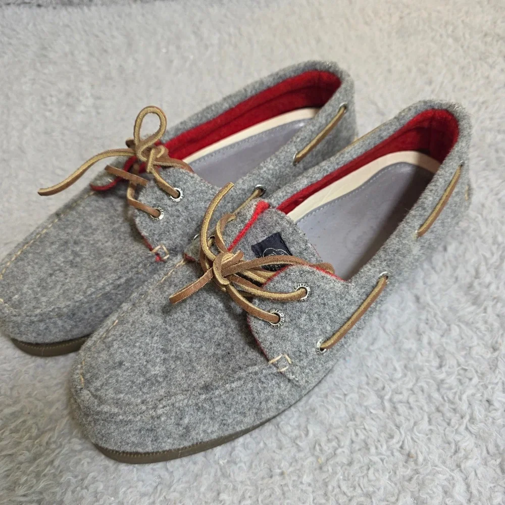 Sperry Top Sider Men Wool Outer‎ & Lined Boat Shoes Gray Red Size 10 M STS10059